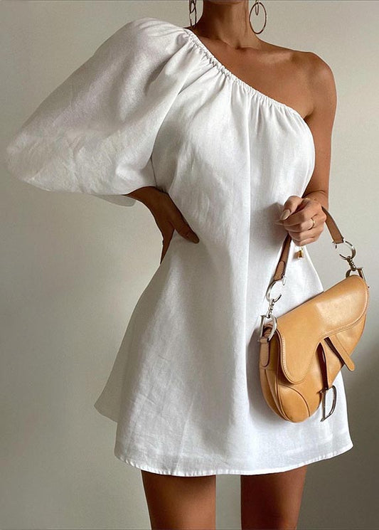 Women's Fashion Loose Off-shoulder Cotton and Linen Dress