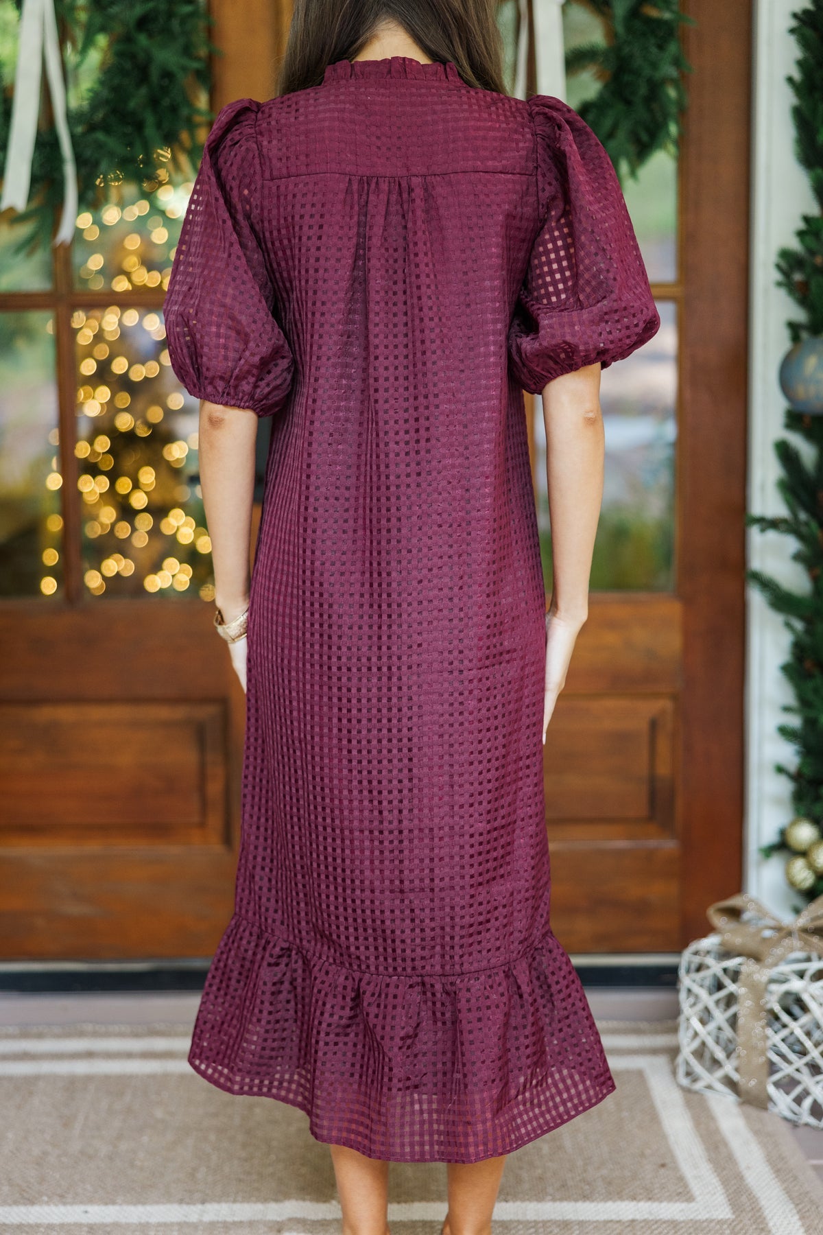 Light Burgundy Textured Midi Dress