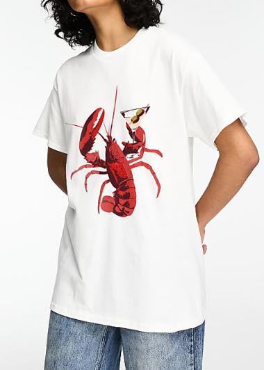 White T-shirt with Lobster Martini Graphic