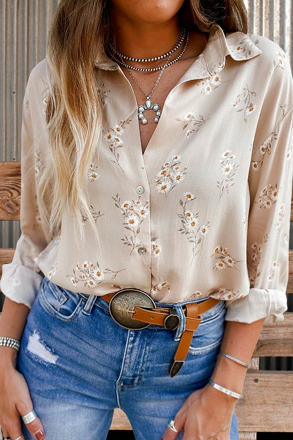 V Neck Daisy Print Blouse