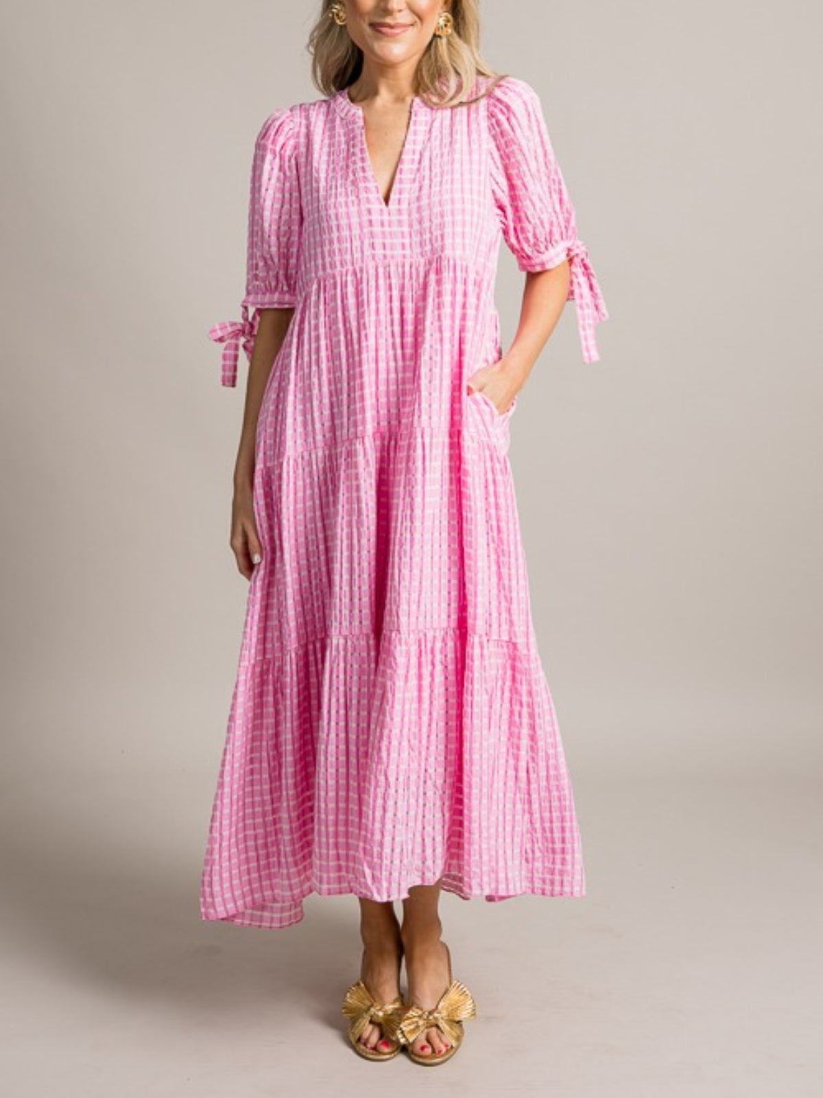 TONAL GINGHAM MIDI DRESS