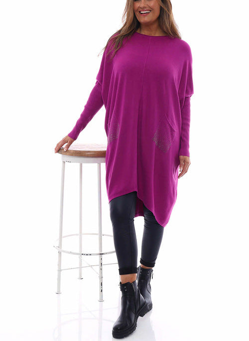 Casual Diamond Pocket Knitted Long Sleeve Sweatshirt Dress