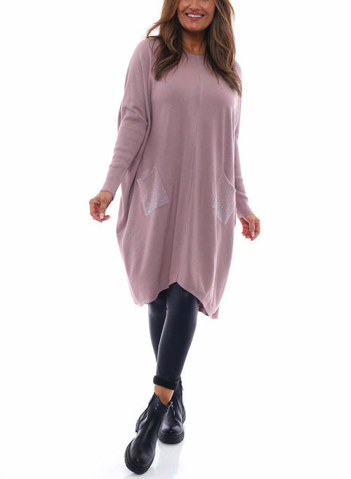 Casual Diamond Pocket Knitted Long Sleeve Sweatshirt Dress