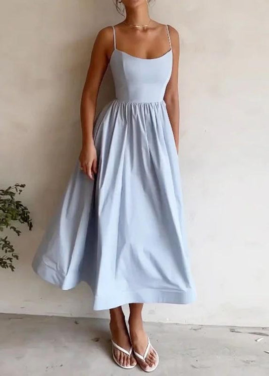 Solid color waist strappy swing dress