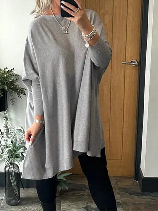 Round Neck Oversize Knitted Long Sleeve Top