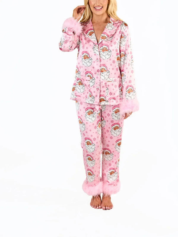 Christmas printed fashionable pajamas two-piece set