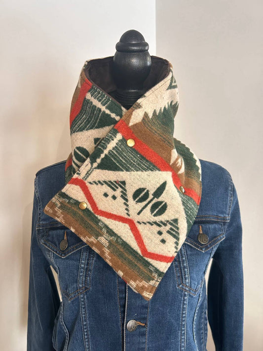 Women's Western Green Aztec Warm Neck Hood